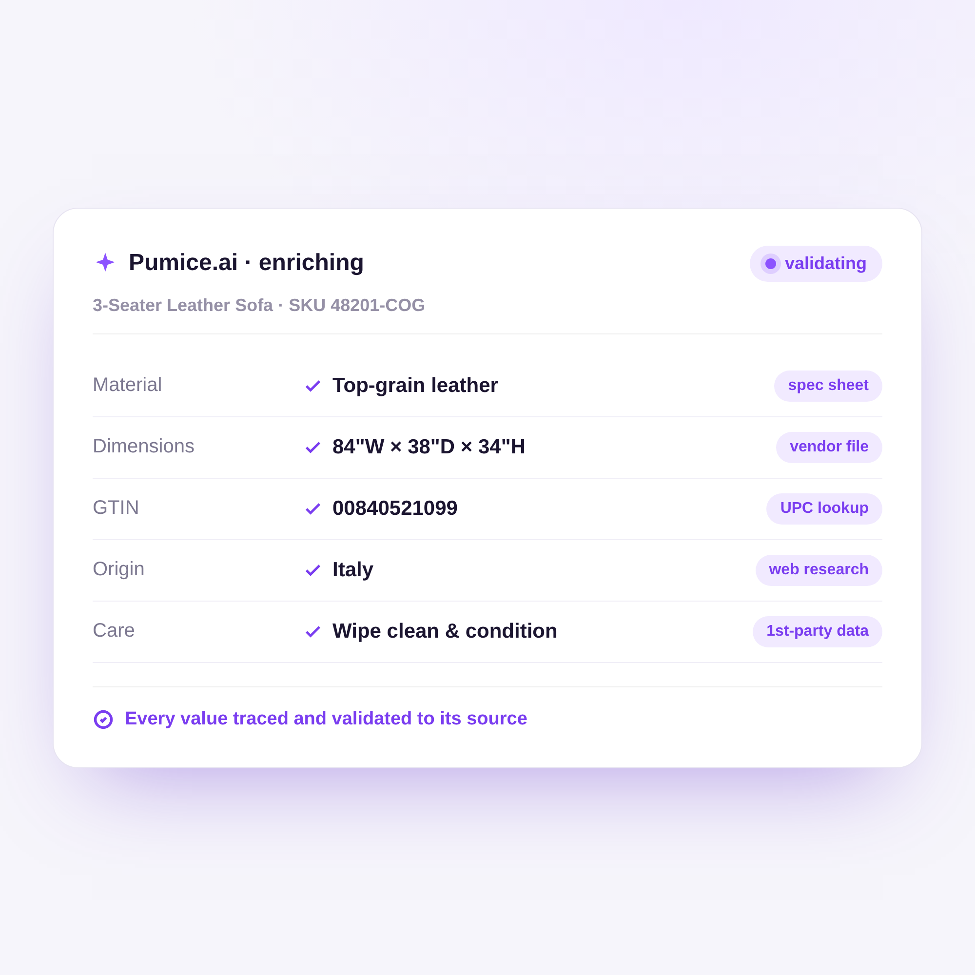 Pumice enriching product attributes with validated sources